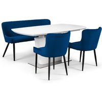 Como White High Gloss Table , Luxe Bench and Luxe Chairs Set - Blue