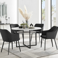 Adley Grey Concrete Effect Storage Dining Table and 4 Calla Black Leg Chairs - Black