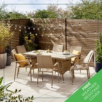 Outdoor Rattan Dining Table and Chairs - Antigua 6 Seat Brown Garden Dining Set - Beige