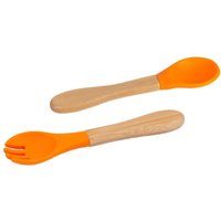 Bamboo Baby Weaning Fork Spoon Set - Orange