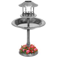 Grey Pedestal Bird Bath Feeder Planter Station With Solar Light - Grey