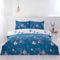 Hummingbird Microfibre Floral Polyester Duvet Set With Pillowcase - Blue / King