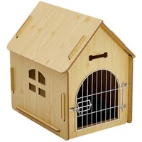 Wooden Pet House with Wire Door - Natural