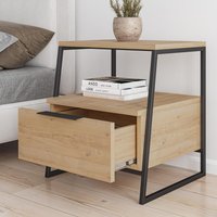 FWStyle 1 Drawer Modern Bedside Table Nightstand Black Metal Frame - Natural Oak
