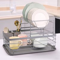 Kitchen Dish Drainer with Draining Board - Silver Grey