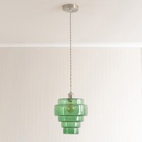 Lane 5 Tier Layered Glass Brushed Chrome Pendant Ceiling Light and LED Bulb - Green