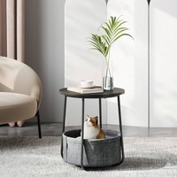 VASAGLE Round Side Table with Fabric Basket - Black