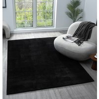 Comfy Washable Low Pile Living Room Plain Area Rug - Black / 200x280 cm