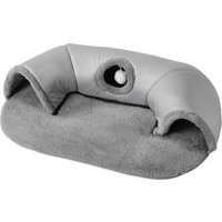 2 in 1 Cat Tunnel and Bed with Hanging Toy - Grey / 75cm