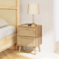 Manila Rattan 2 Drawer Bedside Table - Oak