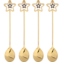 Tea Spoon Set Stainless Steel 4pcs Gold Star Christmas Gift - Gold