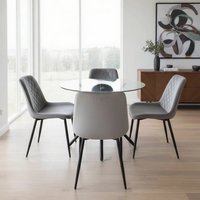 New York Dining Table with 4 Amelia Velvet Chairs - Grey