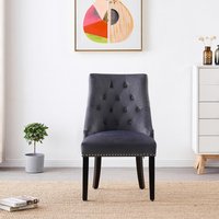 Set of 2 Windsor LUX Velvet Dining Chairs Upholstered for Kitchen Dining Room - Dark Grey
