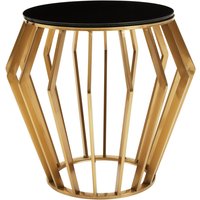 Ackley Gold Round Side Table with Black Glass - Gold