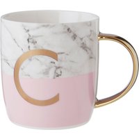 Frosted Deco Marble Effect and Pink Monogram Mug, C - Pink