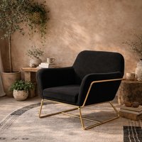 Marseille Velvet Armchair with Gold Metal Legs - Black
