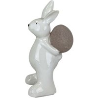 Four Candle White Ceramic Rabbit Holding Egg 20.8cm