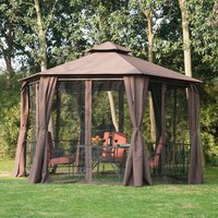 Outsunny Gazebo Canopy Party Tent 2 Tier - Coffee, Black