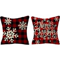 Red and White Christmas Cushion Covers - Red / Snowflake and Merry Christmas