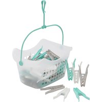 Plastic Peg Basket with 48 Large Ultra Strong Plastic Pegs - Clear