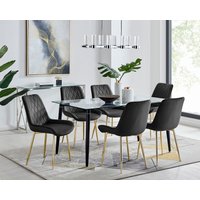 Pisa Black Leg Glass Dining Table with 6 Pesaro Silver Leg Chairs - Black