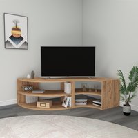 TV Stand Corner with Shelving Unit Melitta - Atlantic Pine