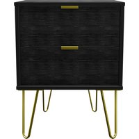 Hong Kong Ready Assembled 2 Drawer Bedside Cabinet - Black Matt