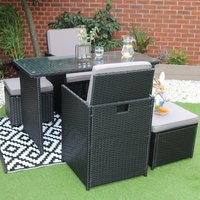 Eton 4 Seater Rattan Garden Cube Armchair With Bar Dining Table Set - Black