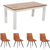 Bianco Mango Wood White Dining Table Set 170Cm With 4 Chairs - Light Wood