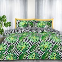 Monochrome Ethnic Leaf Reversible Duvet Set - Black White / Double