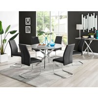 Novara Grey Concrete Effect 120cm Round Dining Table And 6 Lorenzo Chairs - Black