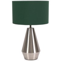 Jax Brushed Chrome Dimmable Touch Table Lamp with Fabric Drum Shade LED Bulb - Green