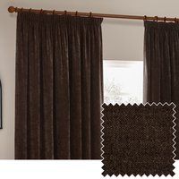 Heavy Chenille Velvet Pencil Pleat Curtains - Brown / 183cm / 117cm