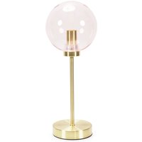 Frenchie Pink Tinted Glass Globe Gold Stem Table Lamp with LED Bulb - Gold