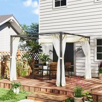 Outsunny Retractable Pergola Canopy with Nettings - Khaki / 297cm