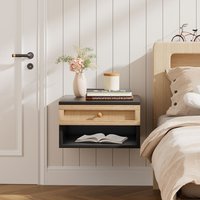 Floating Bedside Table with Sleek Wall-mounted Design - Black