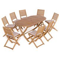 Rowlinson Ashdown Folding Oval Dining Set - Natural / 8
