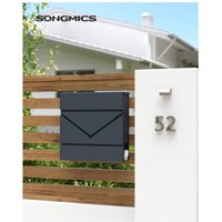 SONGMICS Letter Box with Lock and Lid - Grey