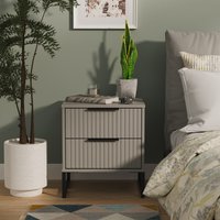 Fluted Ready Assembled 2 Drawer Bedside - Dusk Grey