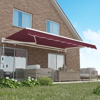 3m x 2.5m Retractable Manual Awning White Frame - Burgundy