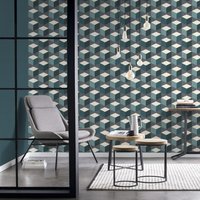 3D Effect Sansa Geometric Wallpaper Paste The Wall Vinyl Washable - Teal, Grey, White