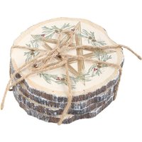 Winter Solstice Rustic Wood Slice Coaster Set - Cream