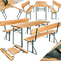 Picnic Table Benches Franz, 1 Table 2 Benches, Foldable, With Backrests - Brown