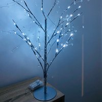 70cm Pre-Lit Jewelled Glitter Twig Tree - Silver - Silver