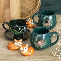 Cute Woodland Fox Salt Pepper Shakers Ceramic Kitchen Decor - Brown