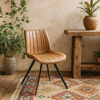 Arques Tan Faux Leather Swivel Dining Chair - Industrial Metal Spiral Legs - Brown