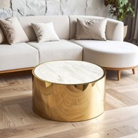 Carlox Round Gold and Marble Effect Coffee Table - Gold