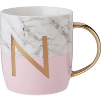 Frosted Deco Marble Effect and Pink Monogram Mug, N - Pink