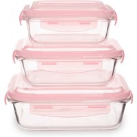 Freska Set Of 3 Rectangular Glass Containers with Pink Lids - Pink