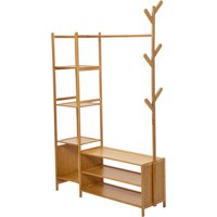 Versatile Coat Stand with Hanging Rail and Shelves - Natural Wood